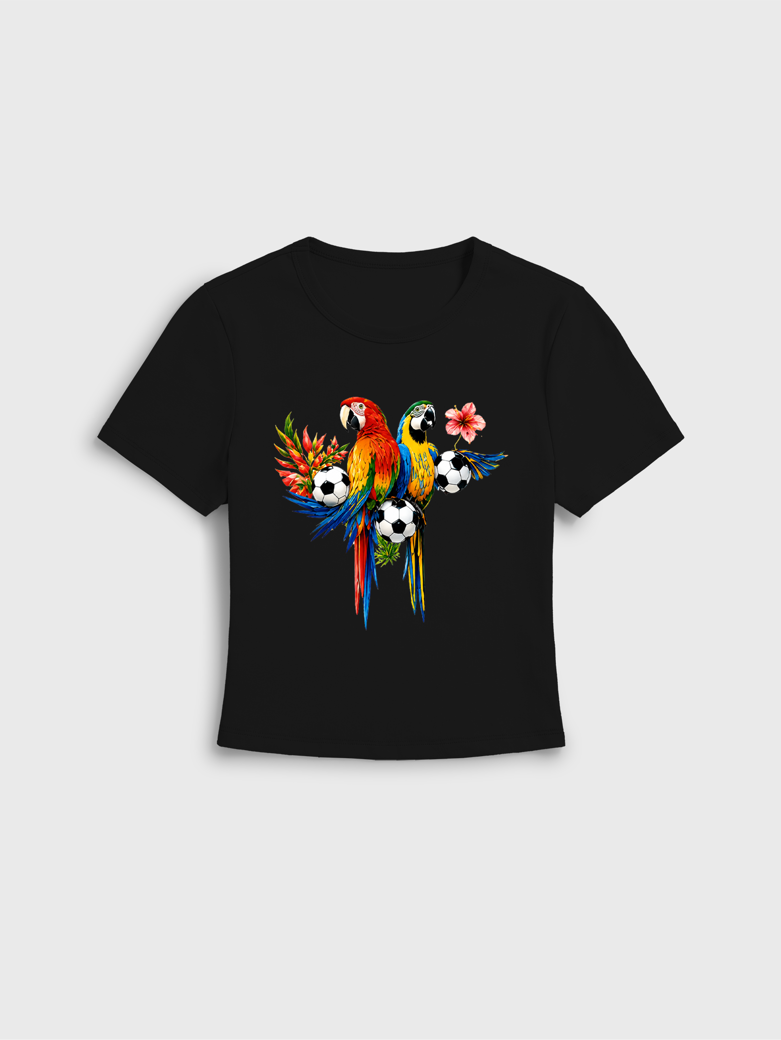 Tropical Parrot Football Garden Print Crew Neck Cotton Tee