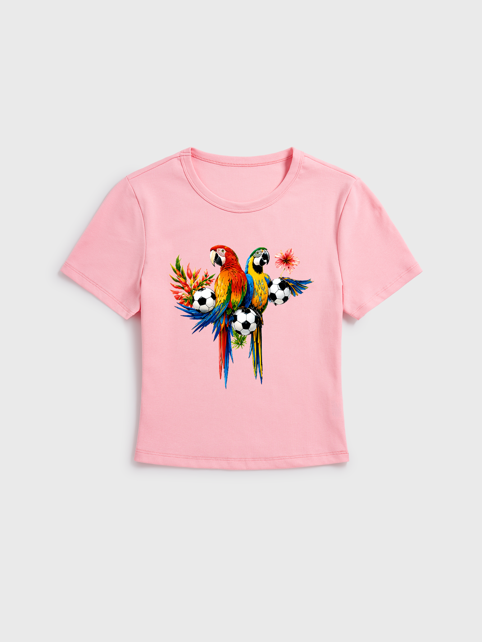Tropical Parrot Football Garden Print Crew Neck Cotton Tee