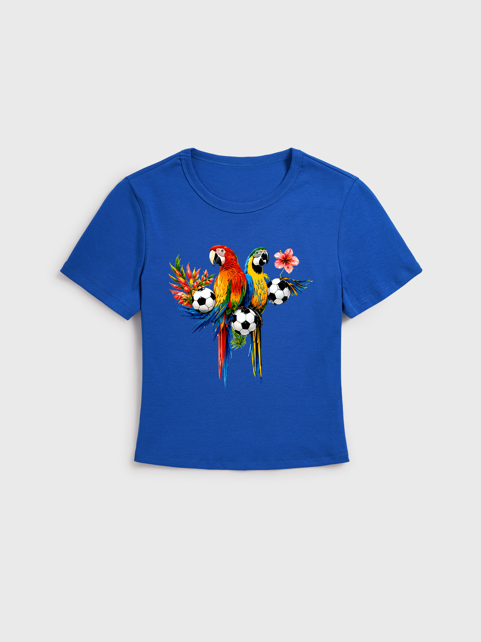 Tropical Parrot Football Garden Print Crew Neck Cotton Tee