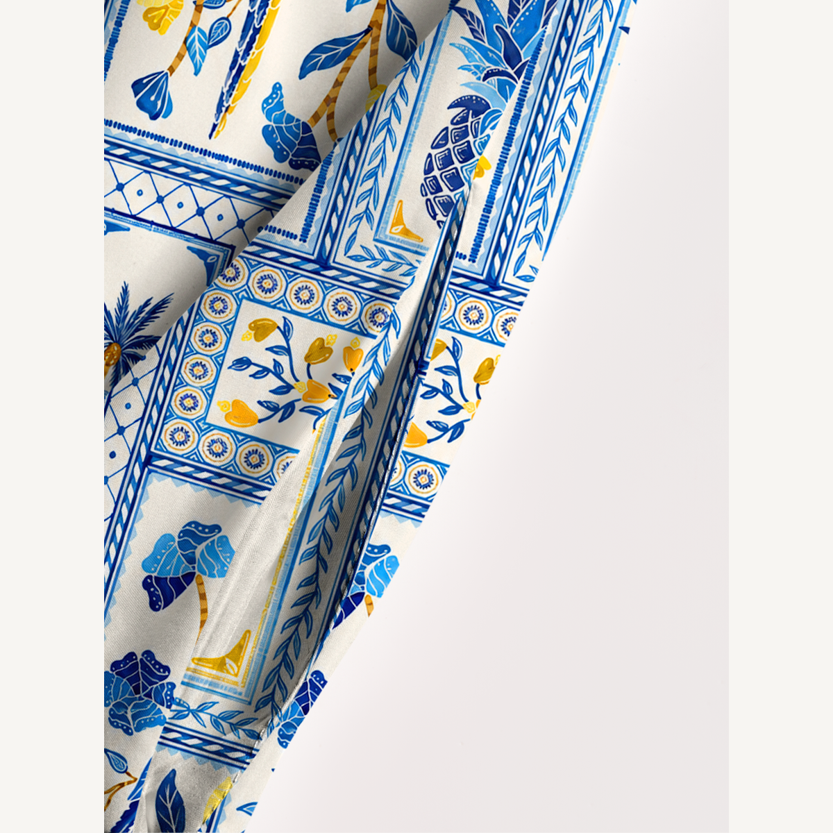 Blue Tropical Tile Wide Straps Maxi Dress With Pockets