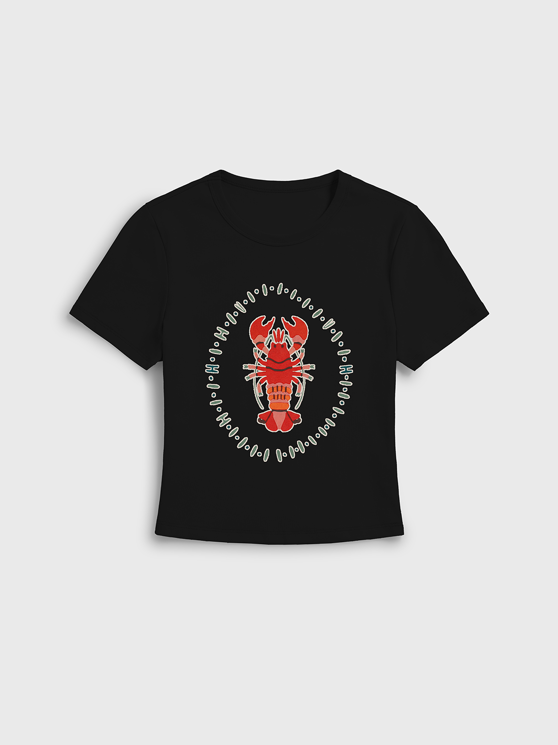 Tropical Lobster Patchwork Print Crew Neck Cotton Tee