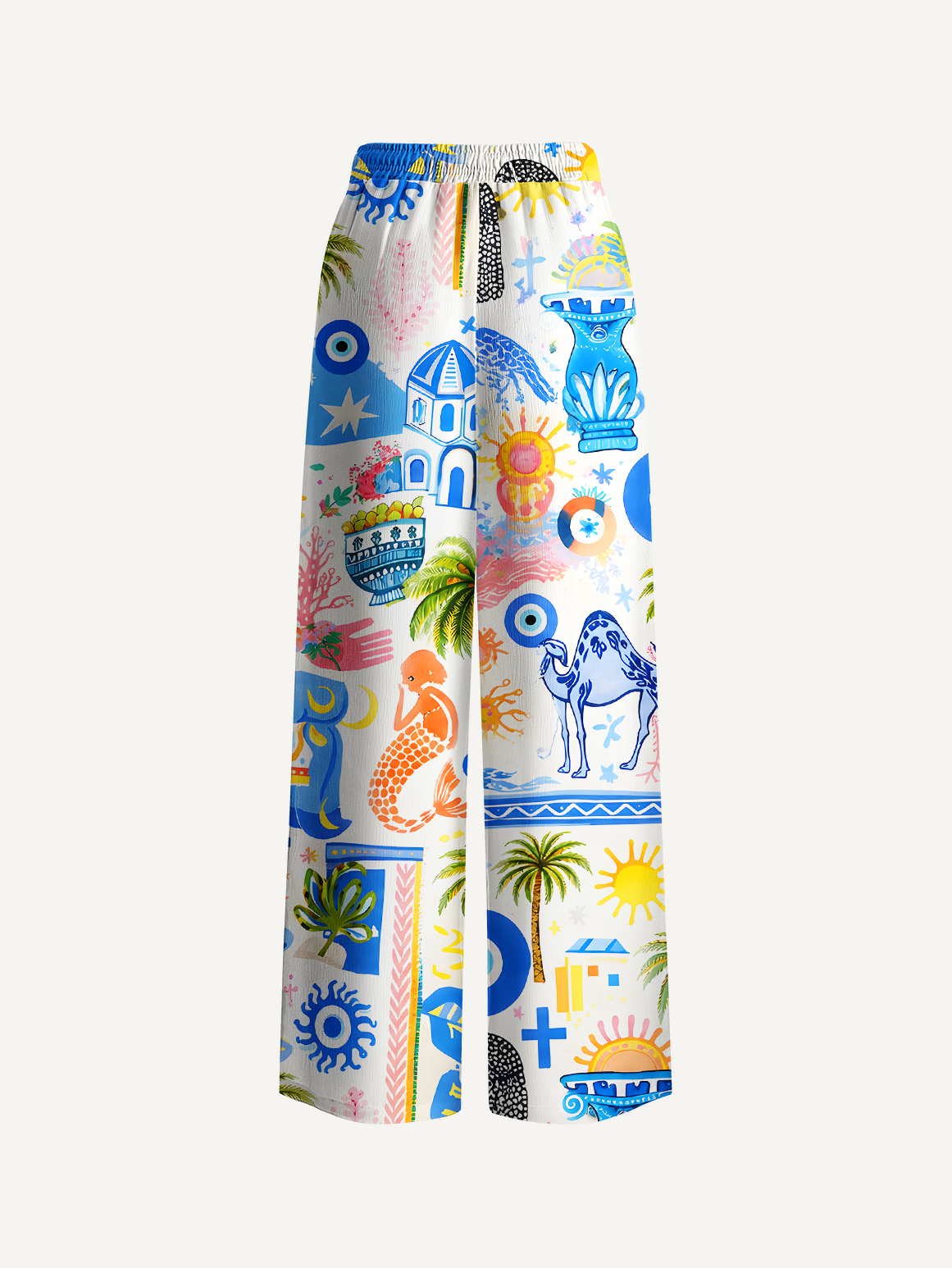 Greek Island Charms Pattern Summer Trousers