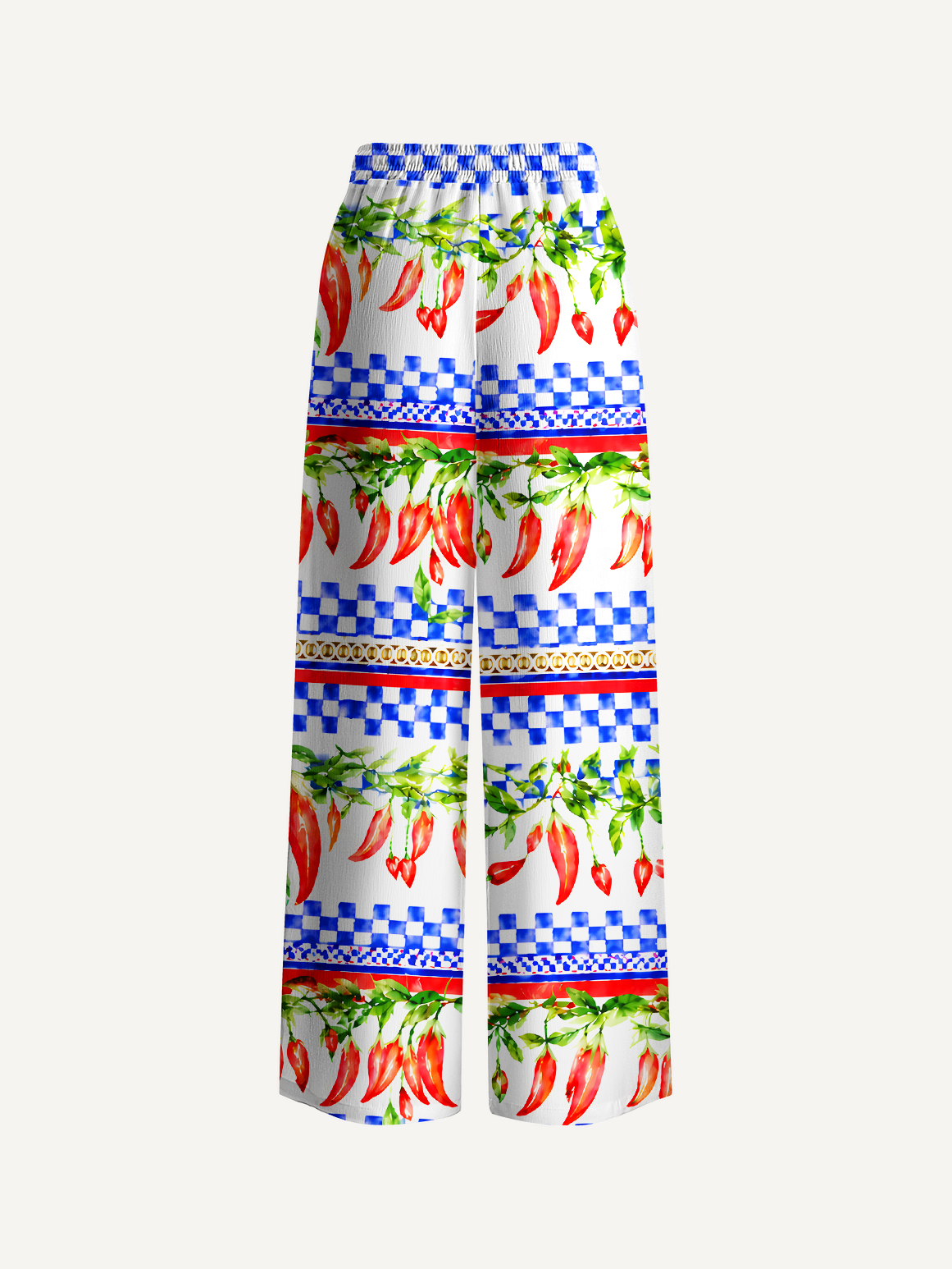 Chili Vines and Checkered Stripes Summer Trousers