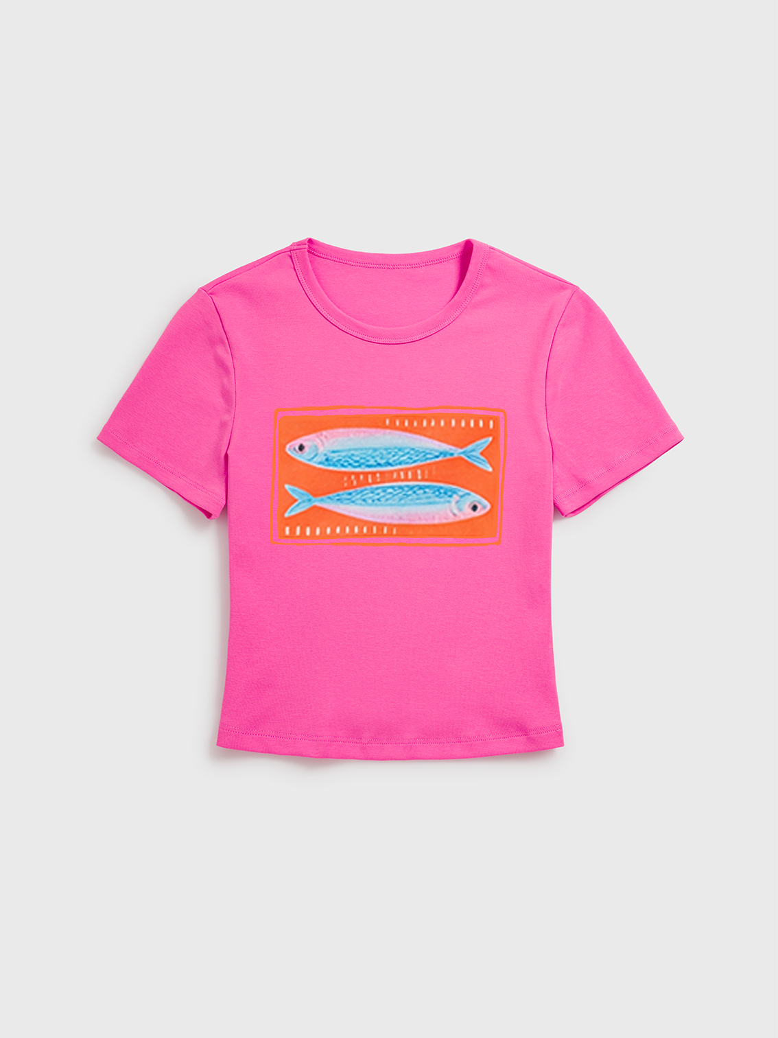 Tropical Stamp Print Crew Neck Cotton Tee
