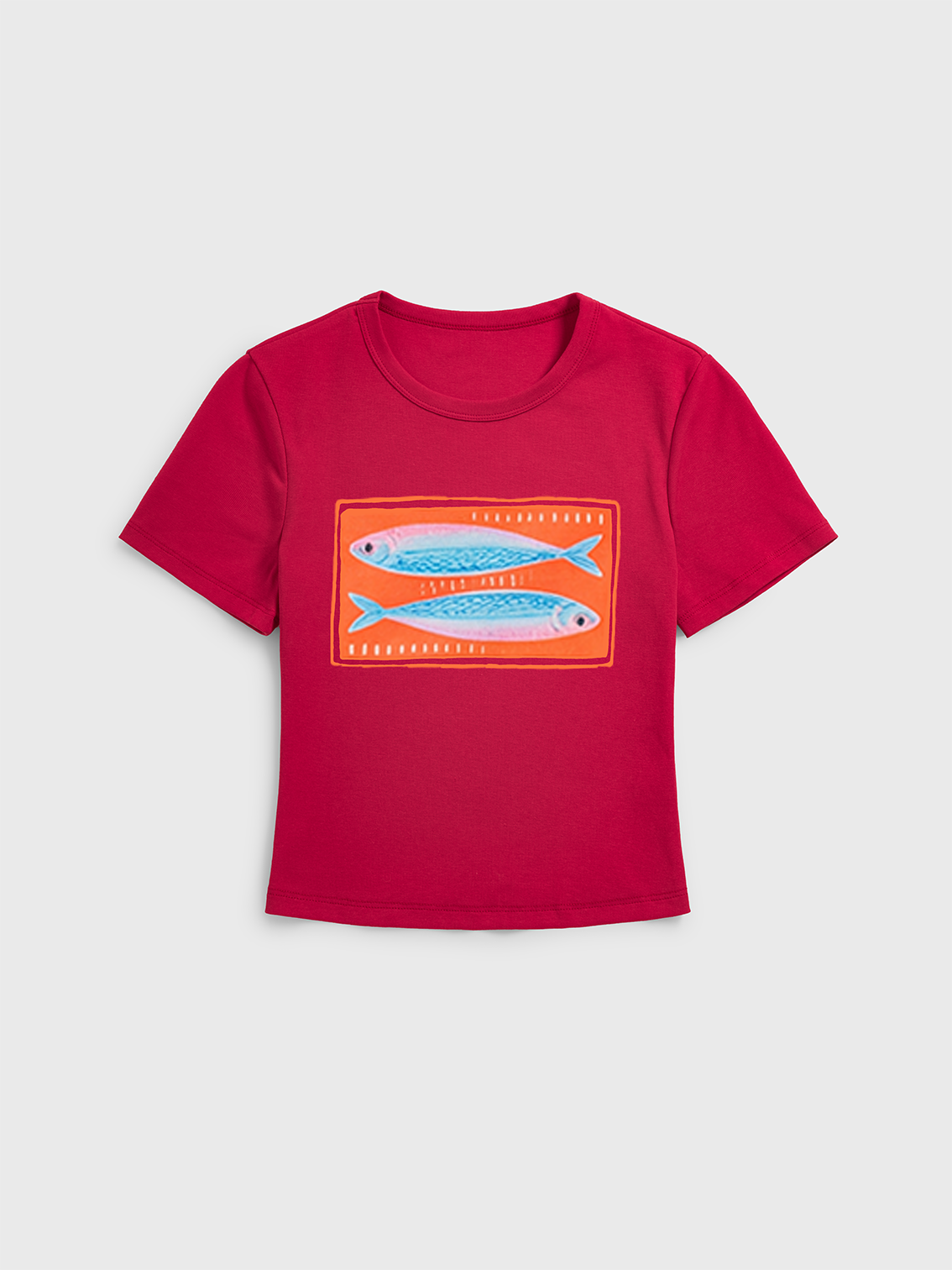 Tropical Stamp Print Crew Neck Cotton Tee
