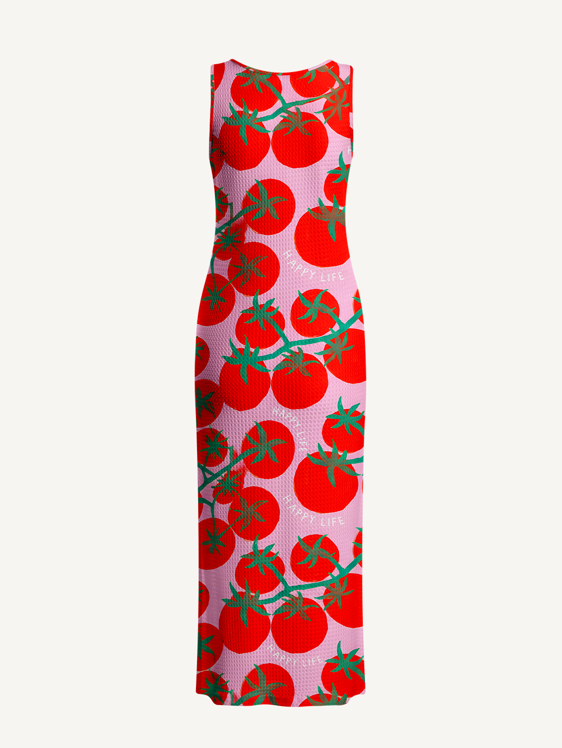 Tomato Garden Delight Printed Crochet Knit Midi Dress
