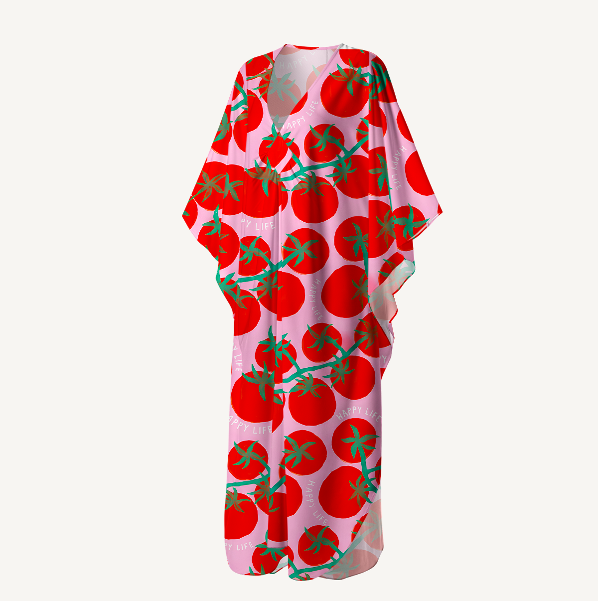 Tomato Garden Delight Kaftan Maxi Dress