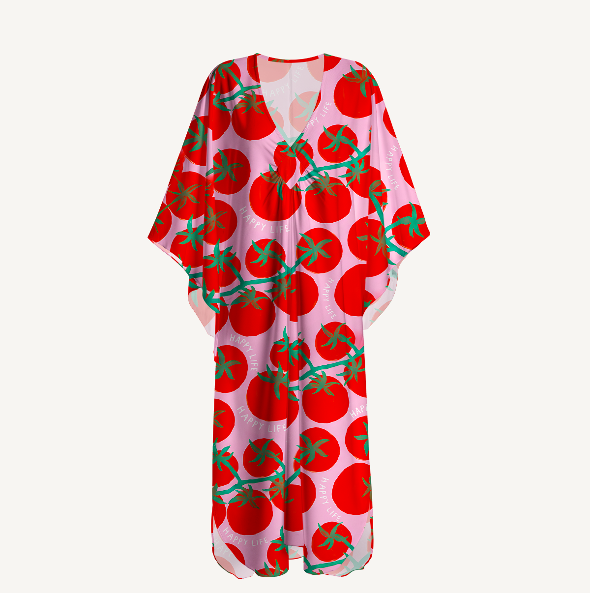 Tomato Garden Delight Kaftan Maxi Dress
