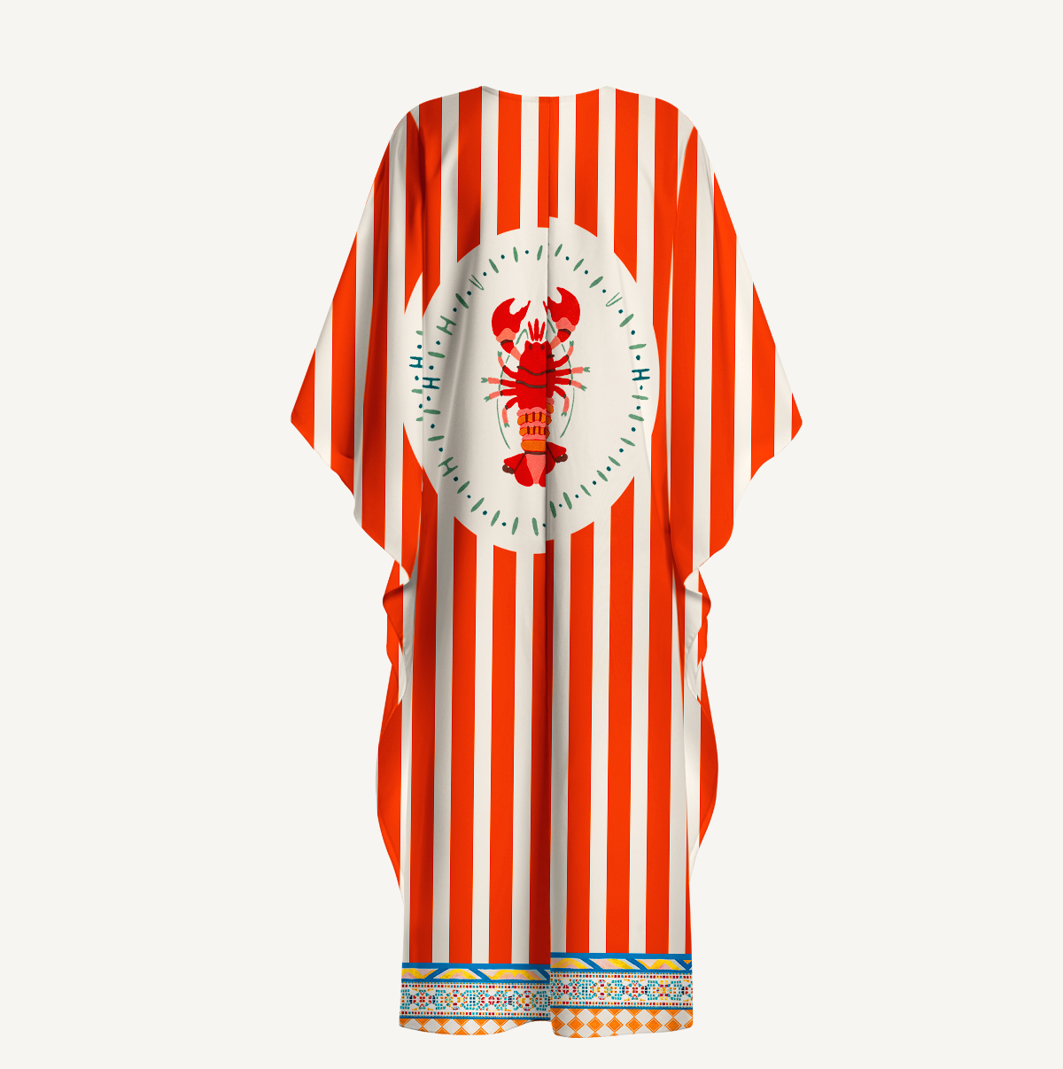Tropical Lobster Patchwork Kimono Sleeve Kaftan Dress