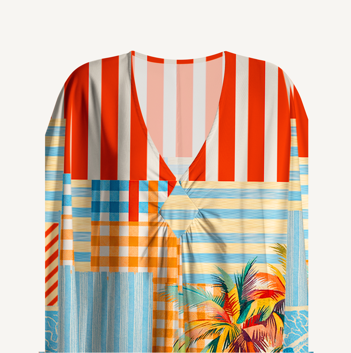Tropical Lobster Patchwork Kimono Sleeve Kaftan Dress