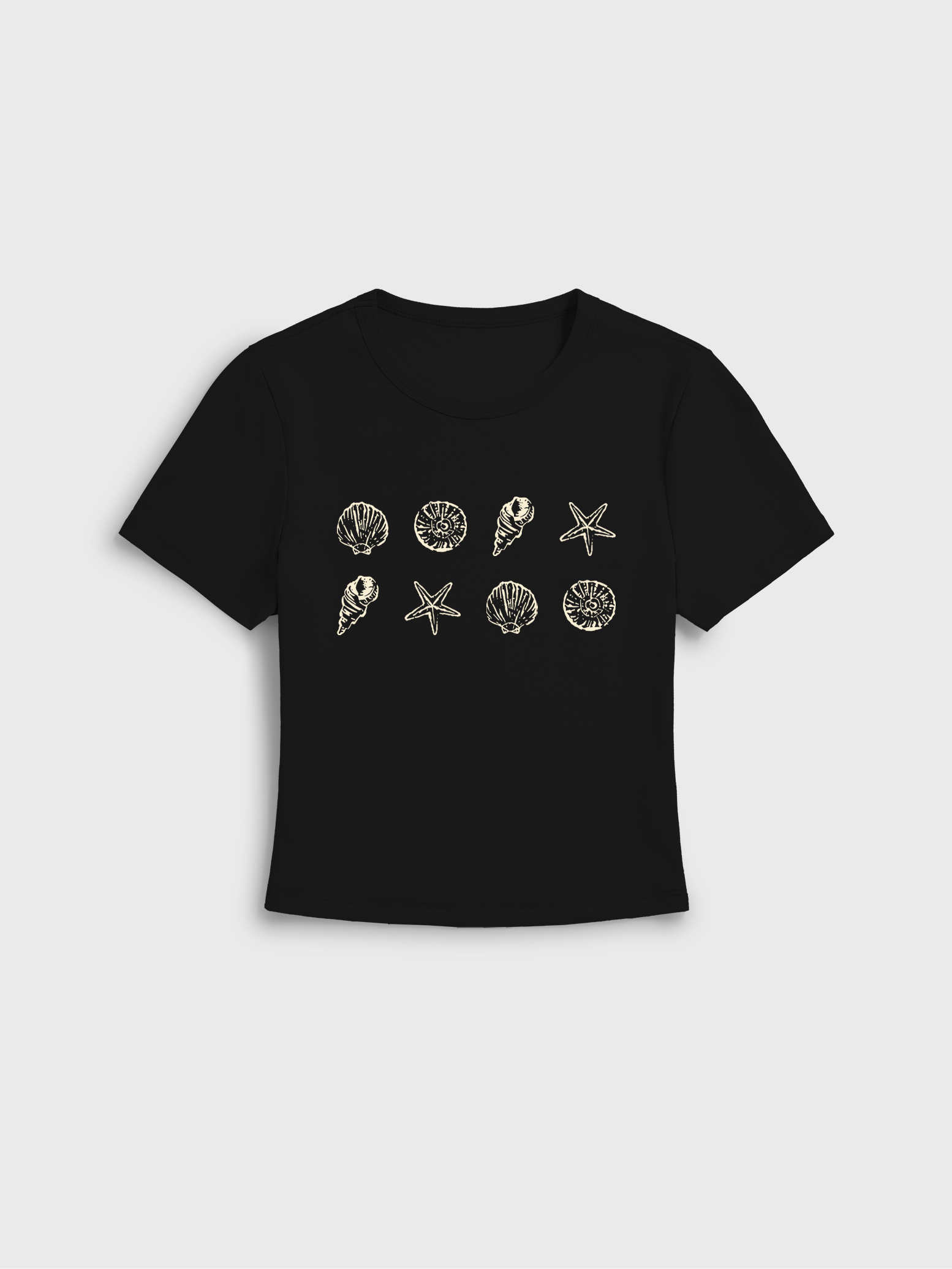 Seaside Shell Print Crew Neck Cotton Tee
