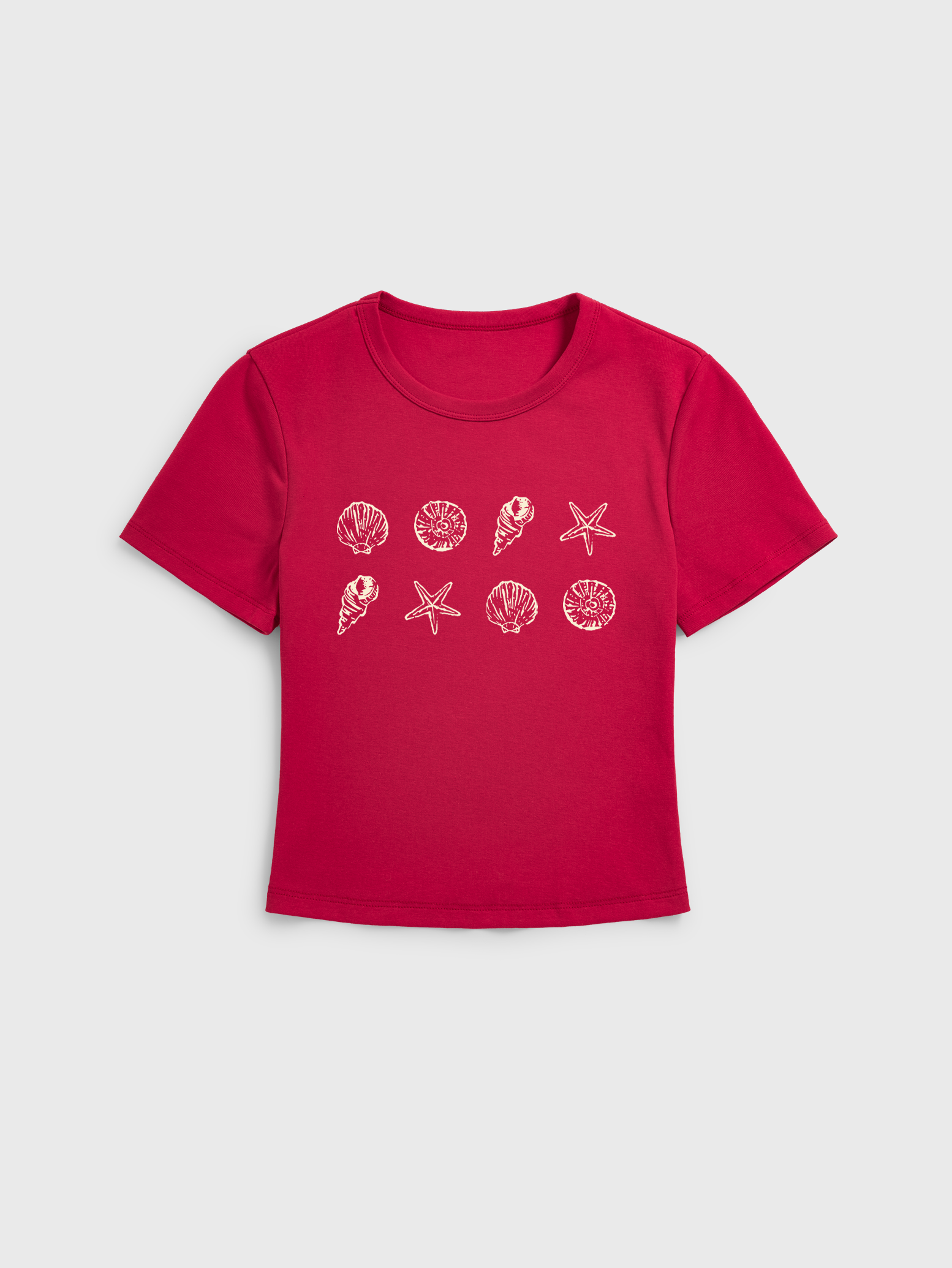 Seaside Shell Print Crew Neck Cotton Tee