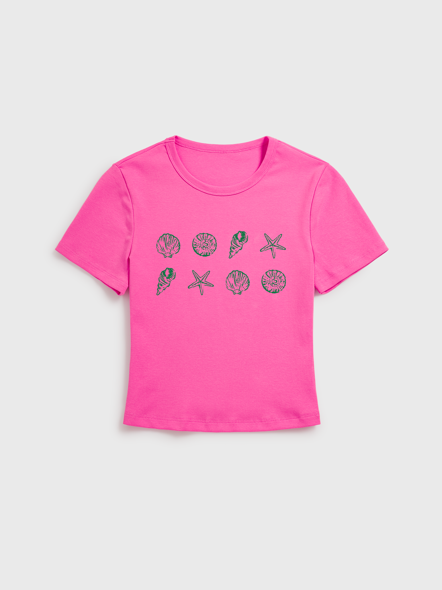 Seaside Shell Print Crew Neck Cotton Tee