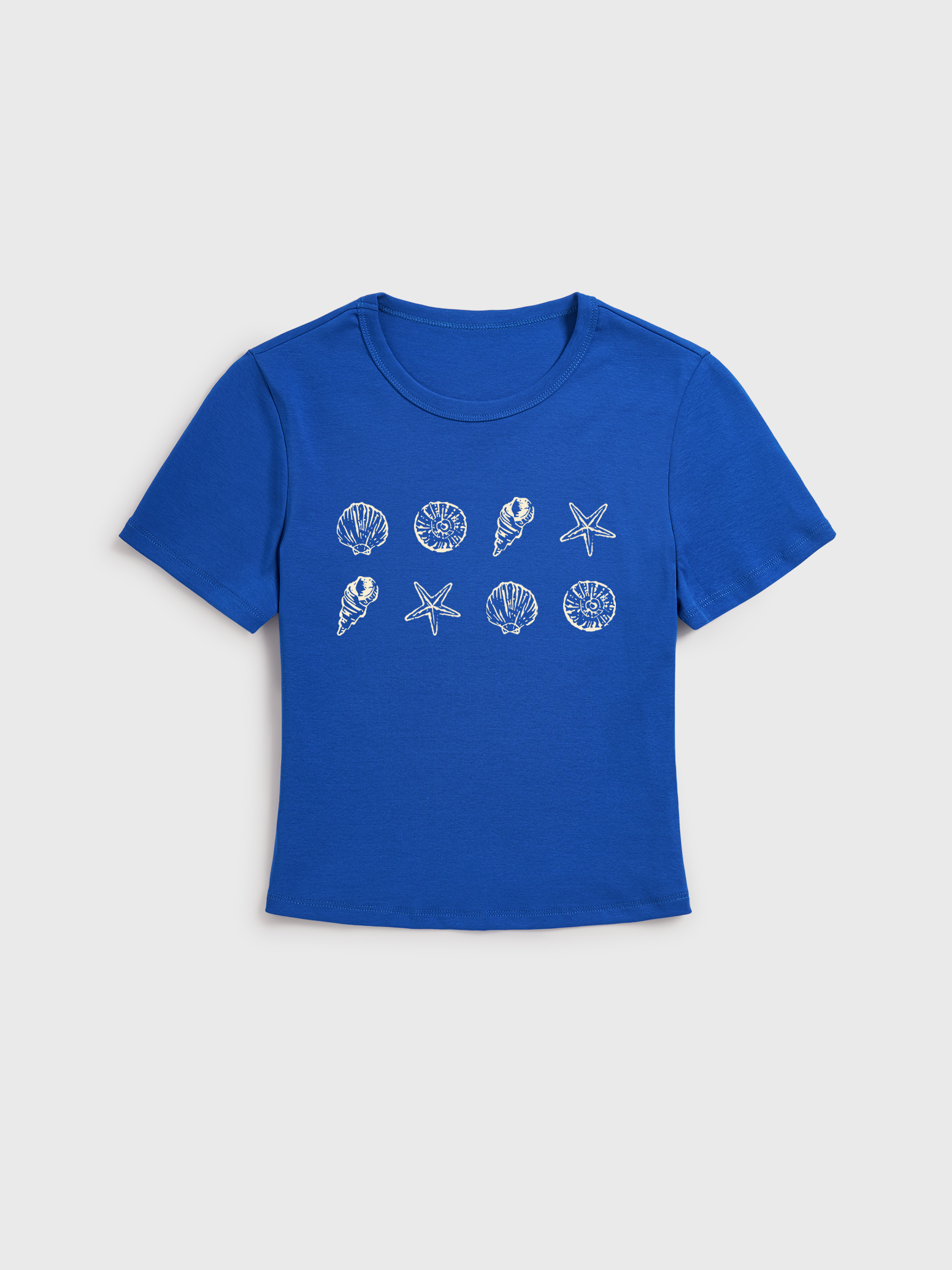 Seaside Shell Print Crew Neck Cotton Tee