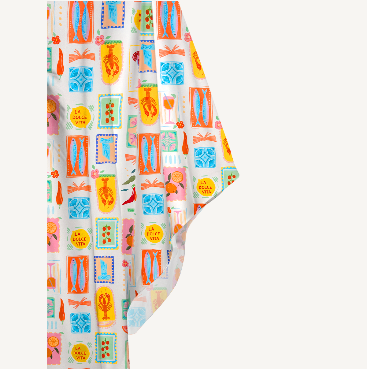 Tropical Stamp Print Kimono Sleeve Kaftan Dress