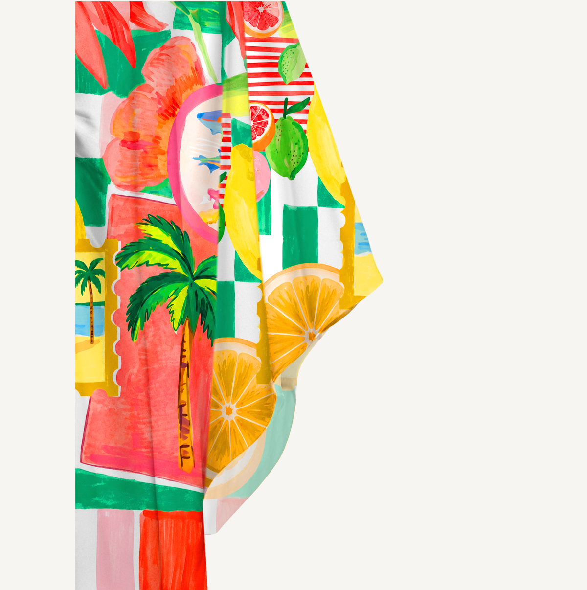 Tropical Floral & Palm Kimono Sleeve Kaftan Dress