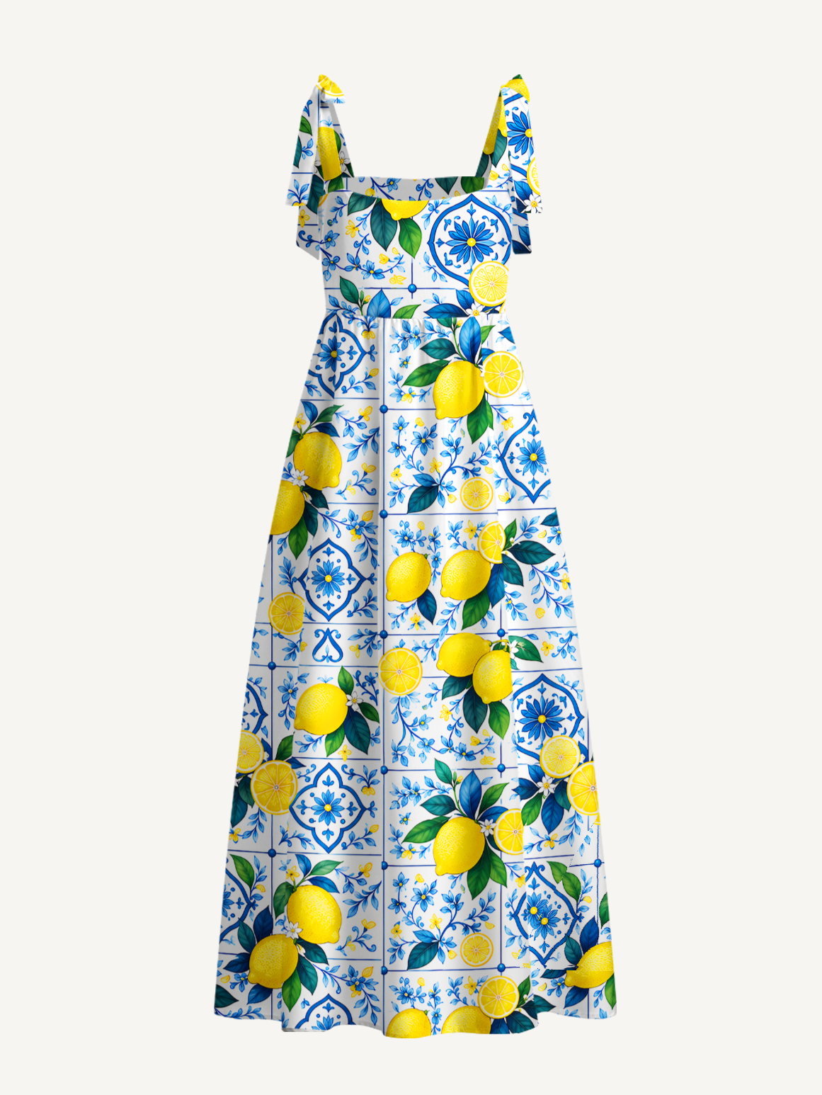 Mediterranean-style tiles with lemon patterns Summer Maxi Dress