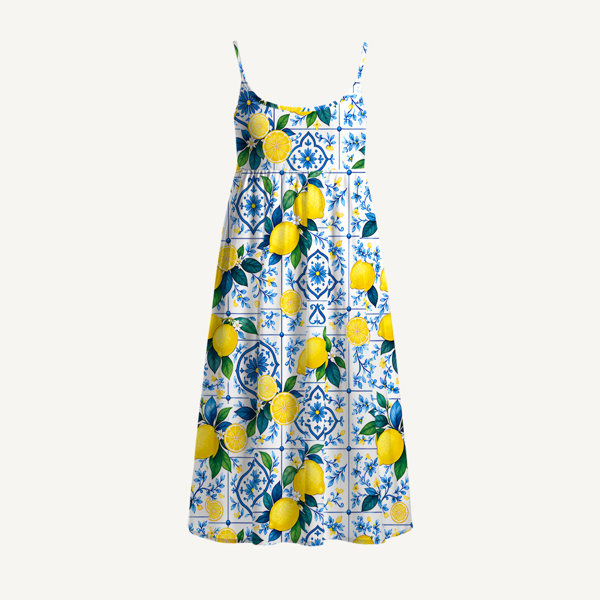Mediterranean-style tiles with lemon patterns Summer Mini Dress 