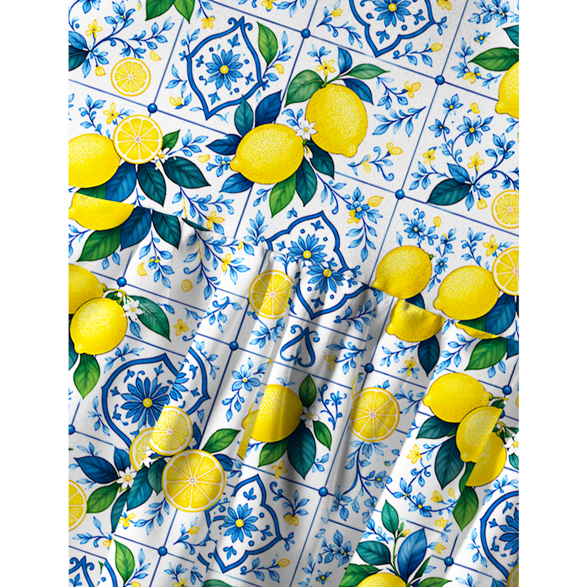 Mediterranean-style tiles with lemon patterns Summer Mini Dress 