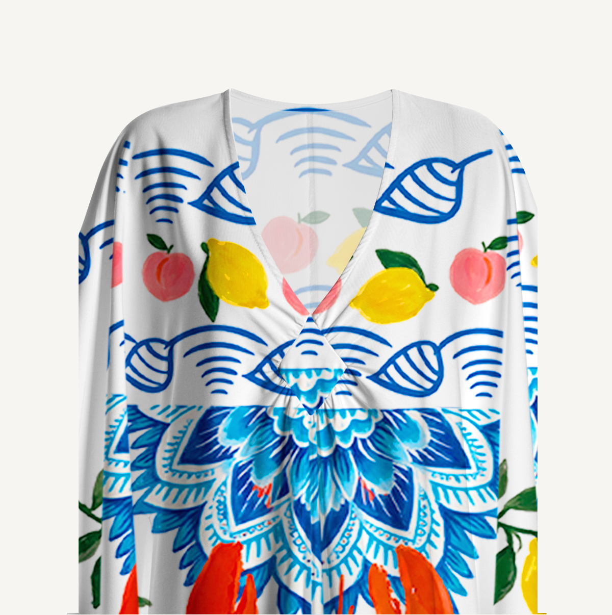Lobster & Lemon Kimono Sleeve Kaftan Dress