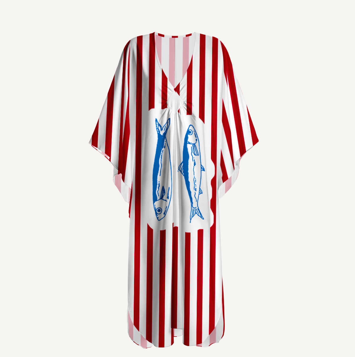 Striped Fish Kimono Sleeve Kaftan Dress