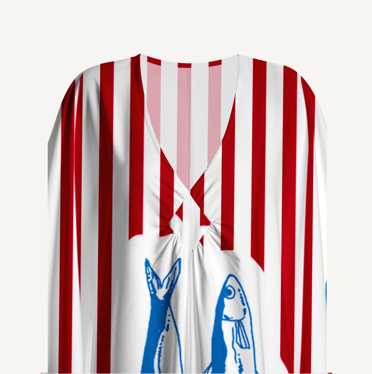Striped Fish Kimono Sleeve Kaftan Dress