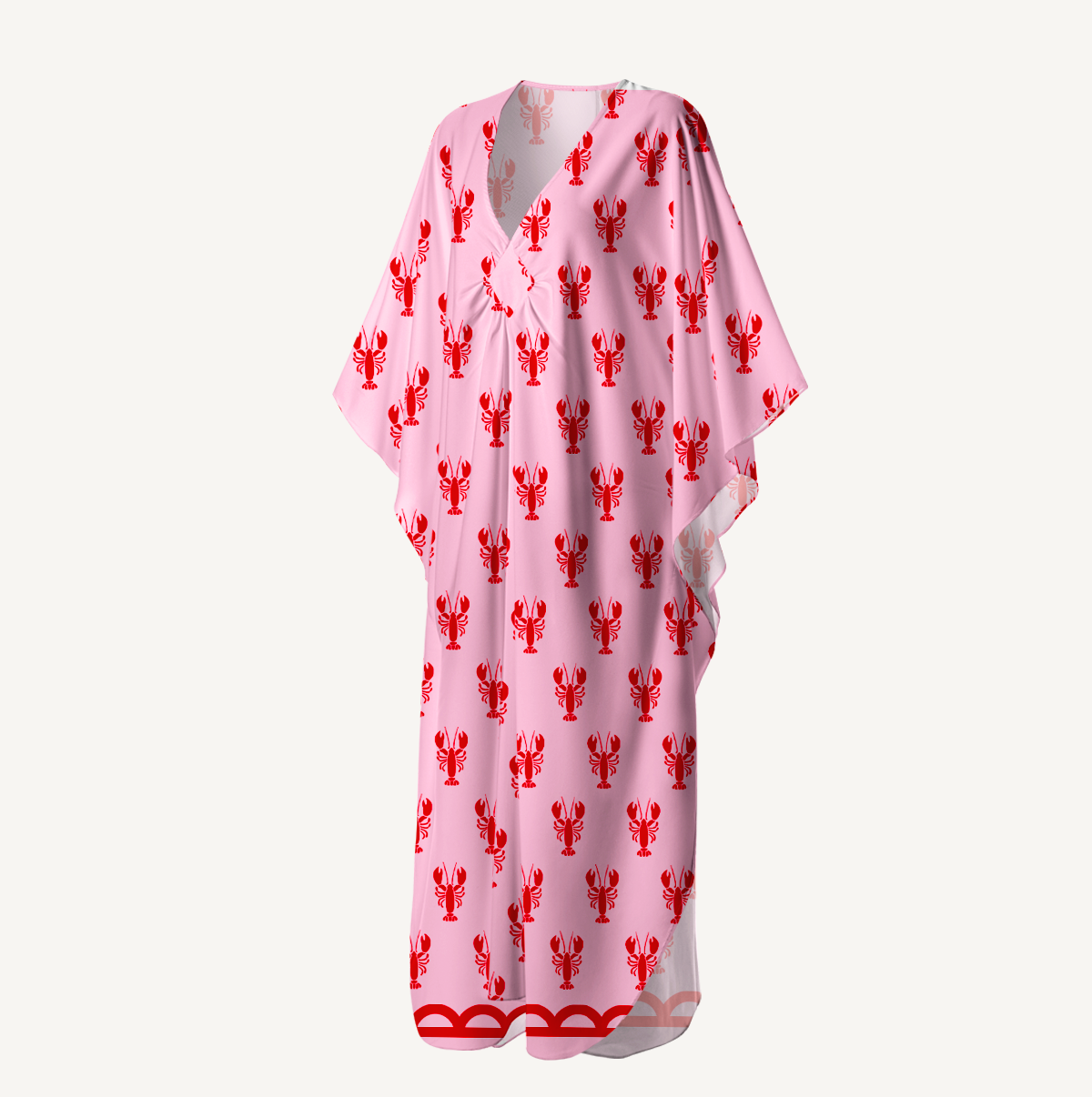 Pink Lobster Kimono Sleeve Kaftan Dress