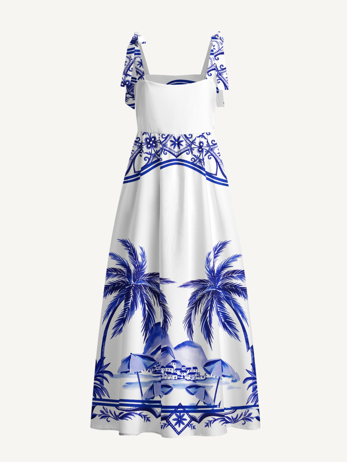 Azure Palm Island Border Maxi Dress