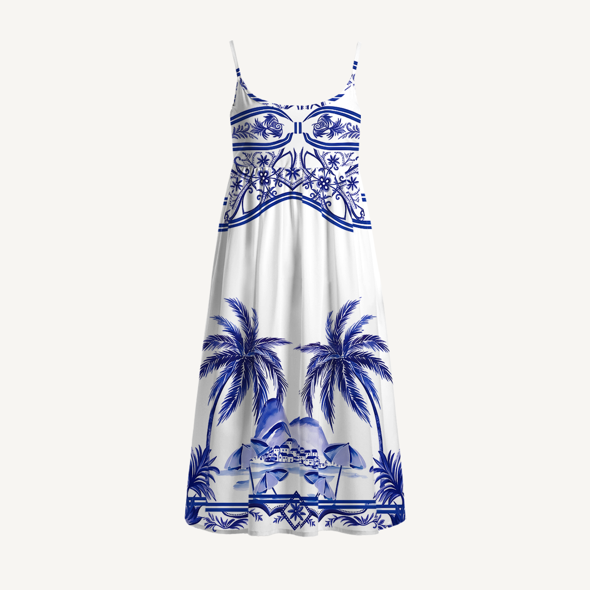 Azure Palm Island Border Summer Mini Dress 