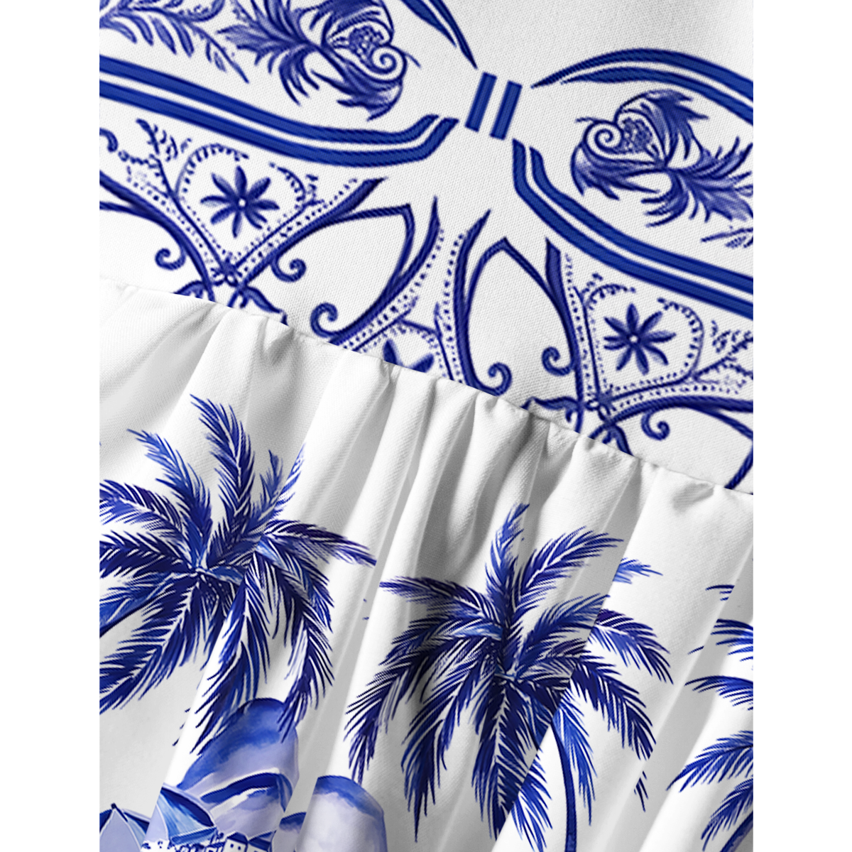 Azure Palm Island Border Summer Mini Dress 