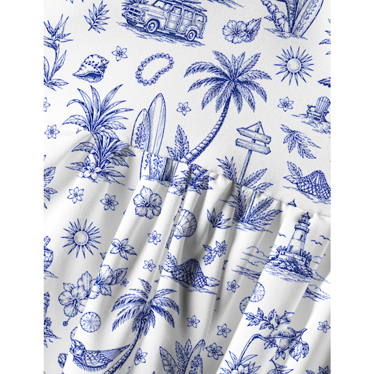 Island Holiday Toile Summer Mini Dress 