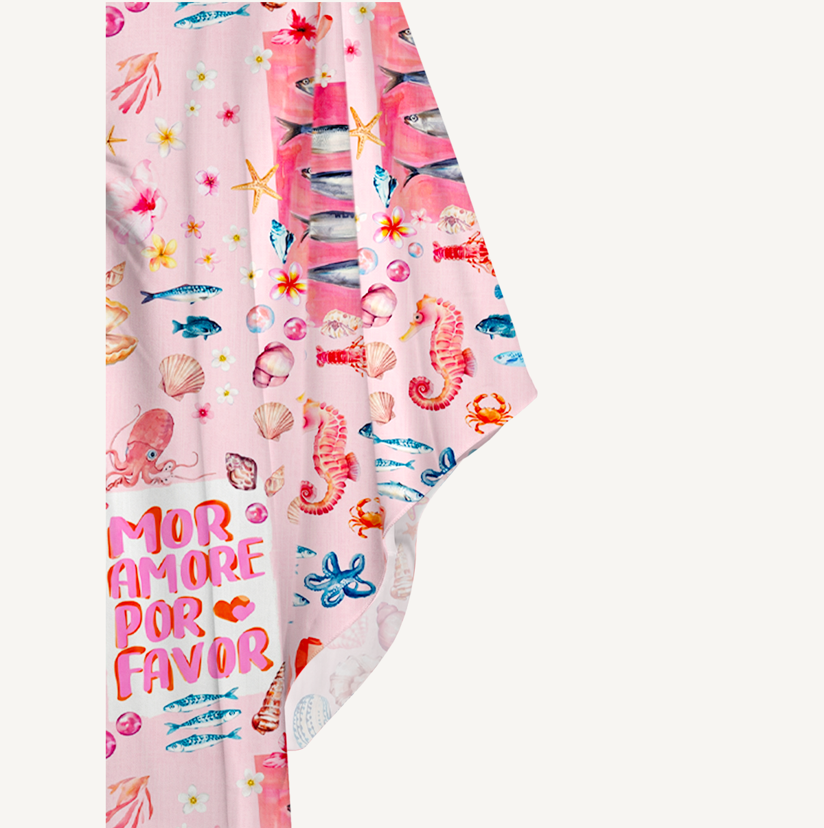 Pink Ocean Life Kimono Sleeve Kaftan Dress