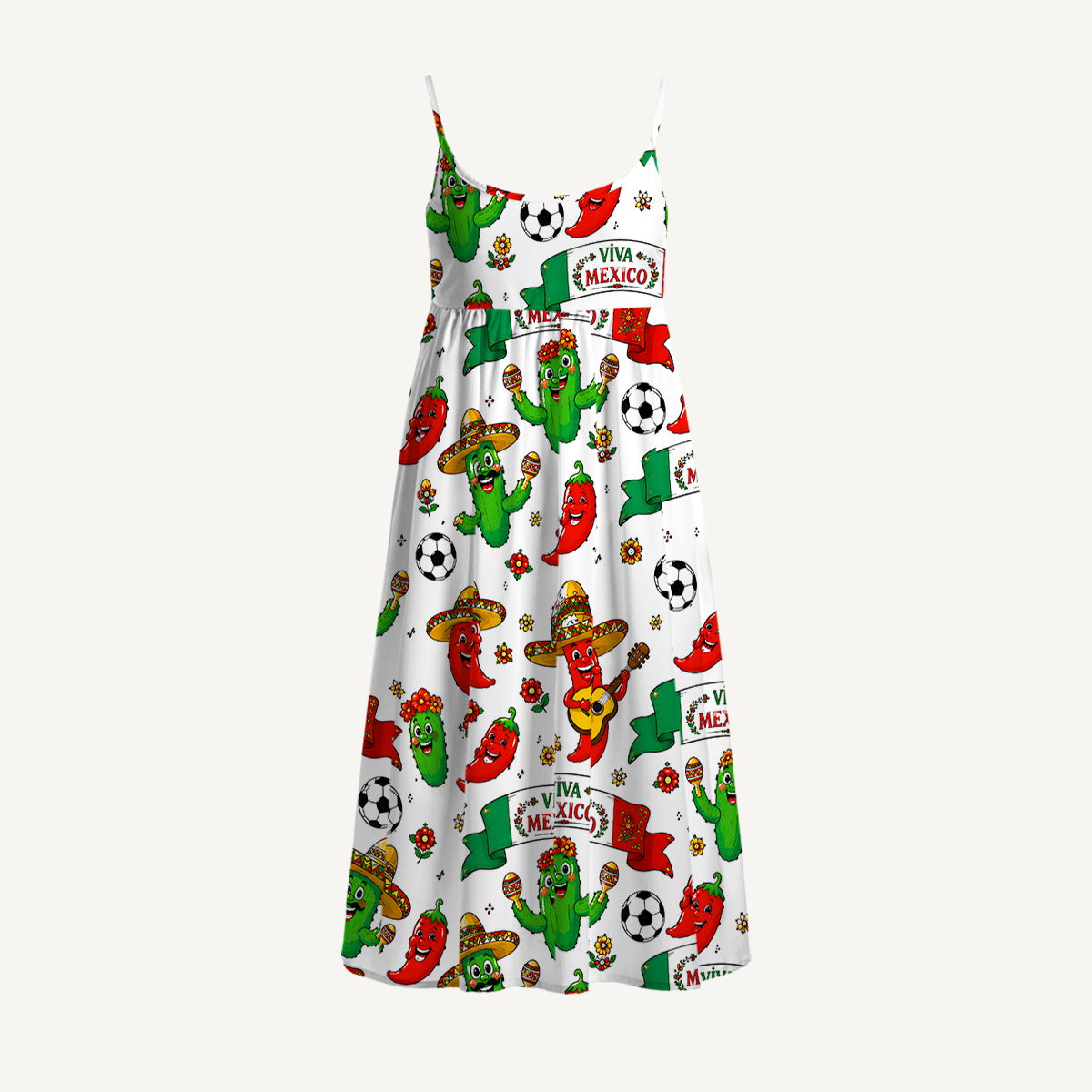 Pepper Chilli Cartoon Viva Mexico Print Mini Dress For Women