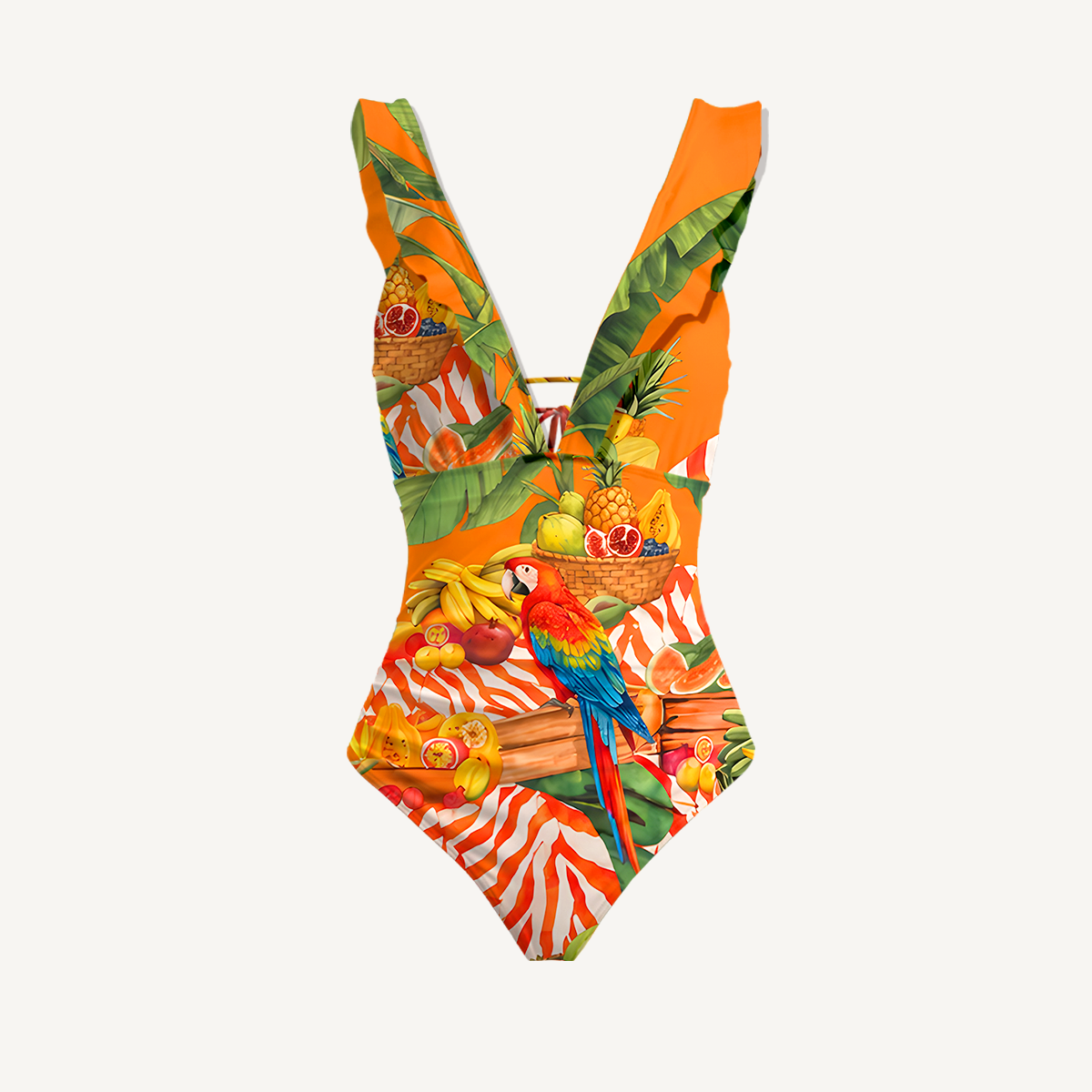 Tropical Parrot Fruit Feast V Neck Swimwear For Women