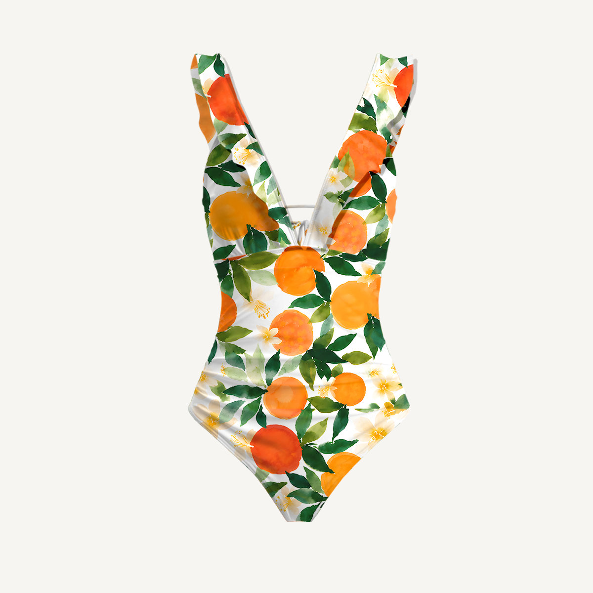 Citrus Grove Blossoms V Neck Swimwear For Women