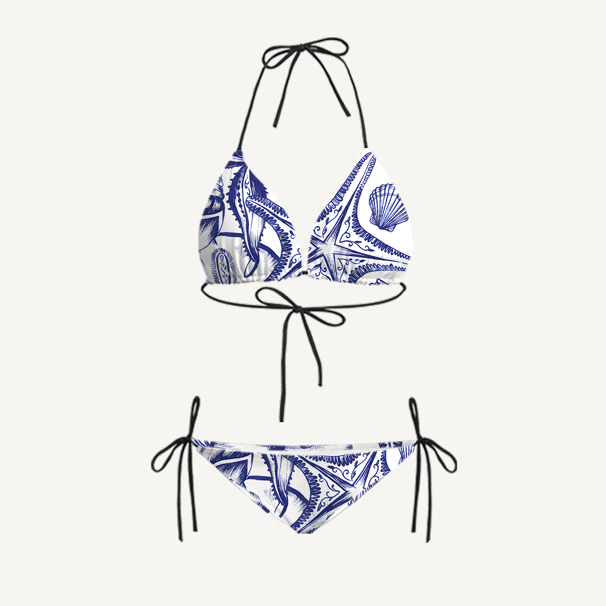 Coastal Nautical Starfish Tie Side Bikini Set with Matching Pants