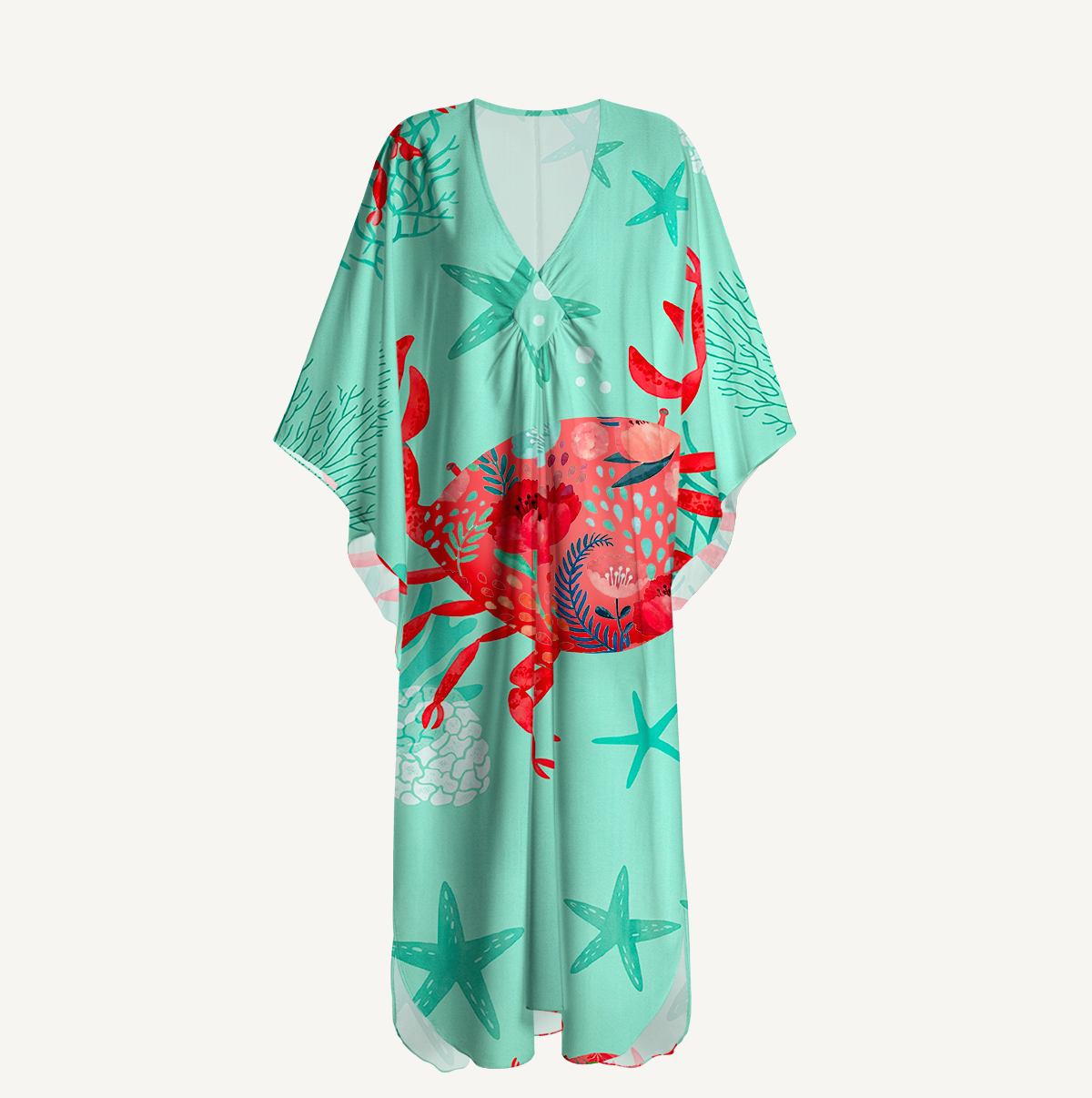 Floral Crab Kimono Sleeve Kaftan Dress