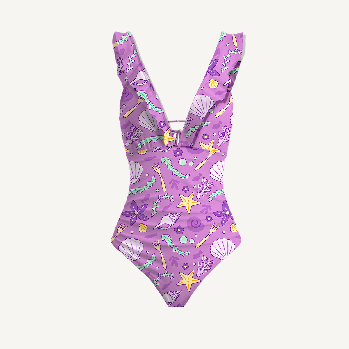 Whimsical Underwater Seashell Garden V Neck Swimsuit Sets
