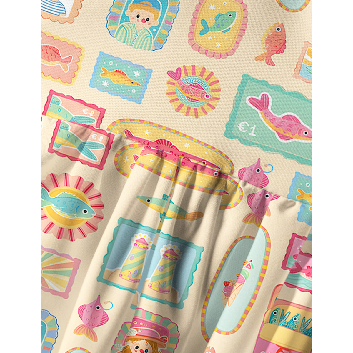 Seaside Postcard Collage Print Strap Mini  Dress