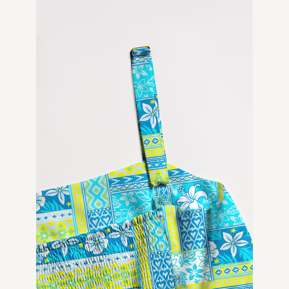 Azure Tropic Patchwork Soft Summer Maxi Dress With Pockets