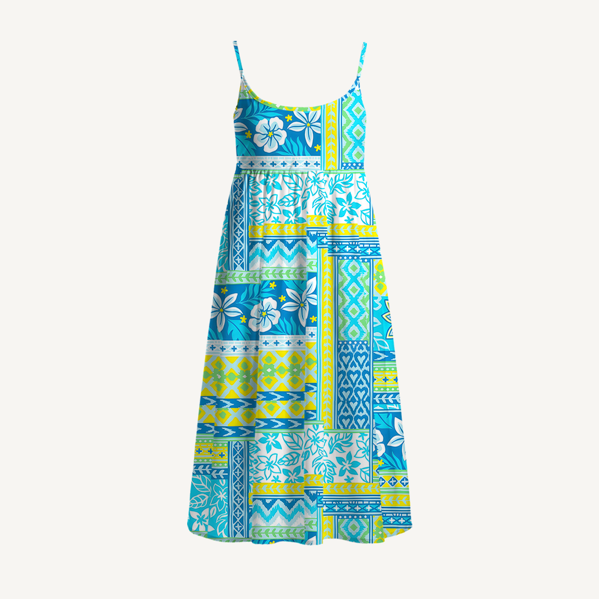 Azure Tropic Patchwork Print Mini Dress For Women