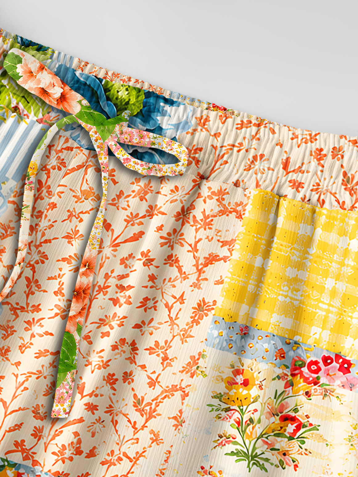 Vintage Cottage Garden Quilt Pants For Women With Pockets