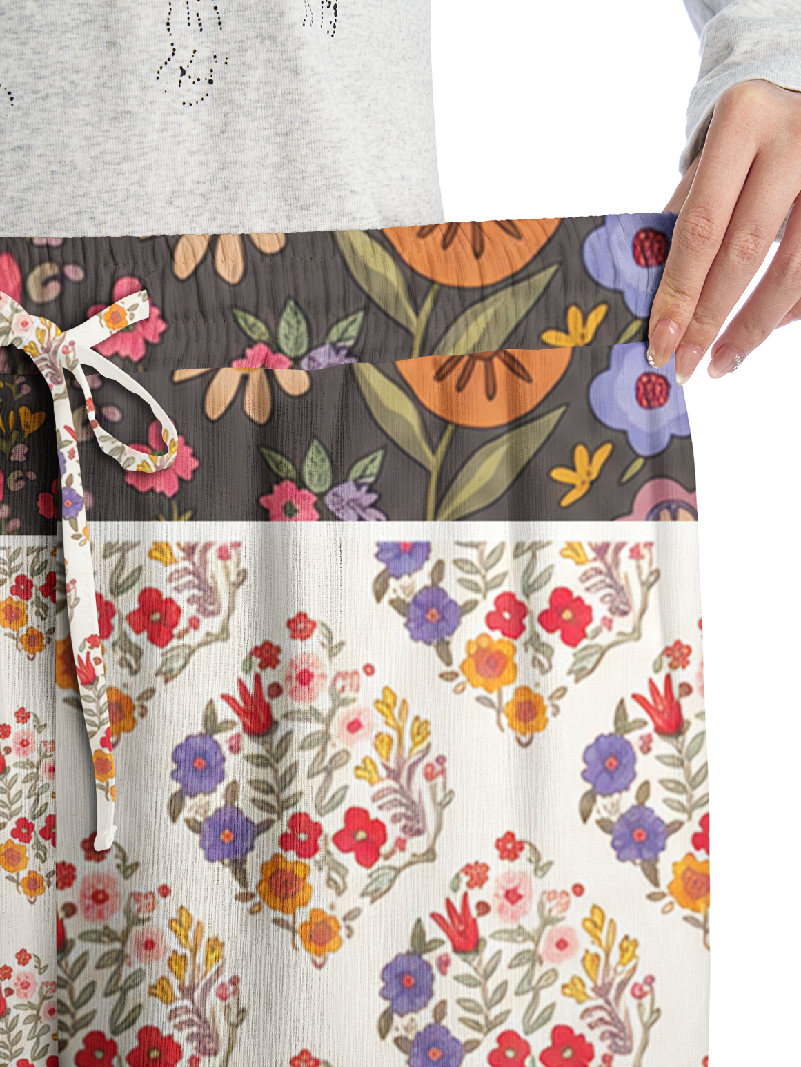 Autumn Posy Lattice Pants For Women With Pockets