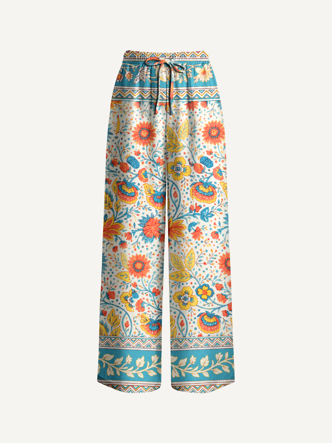 Moroccan Garden Pattern Pants For Women With Pockets