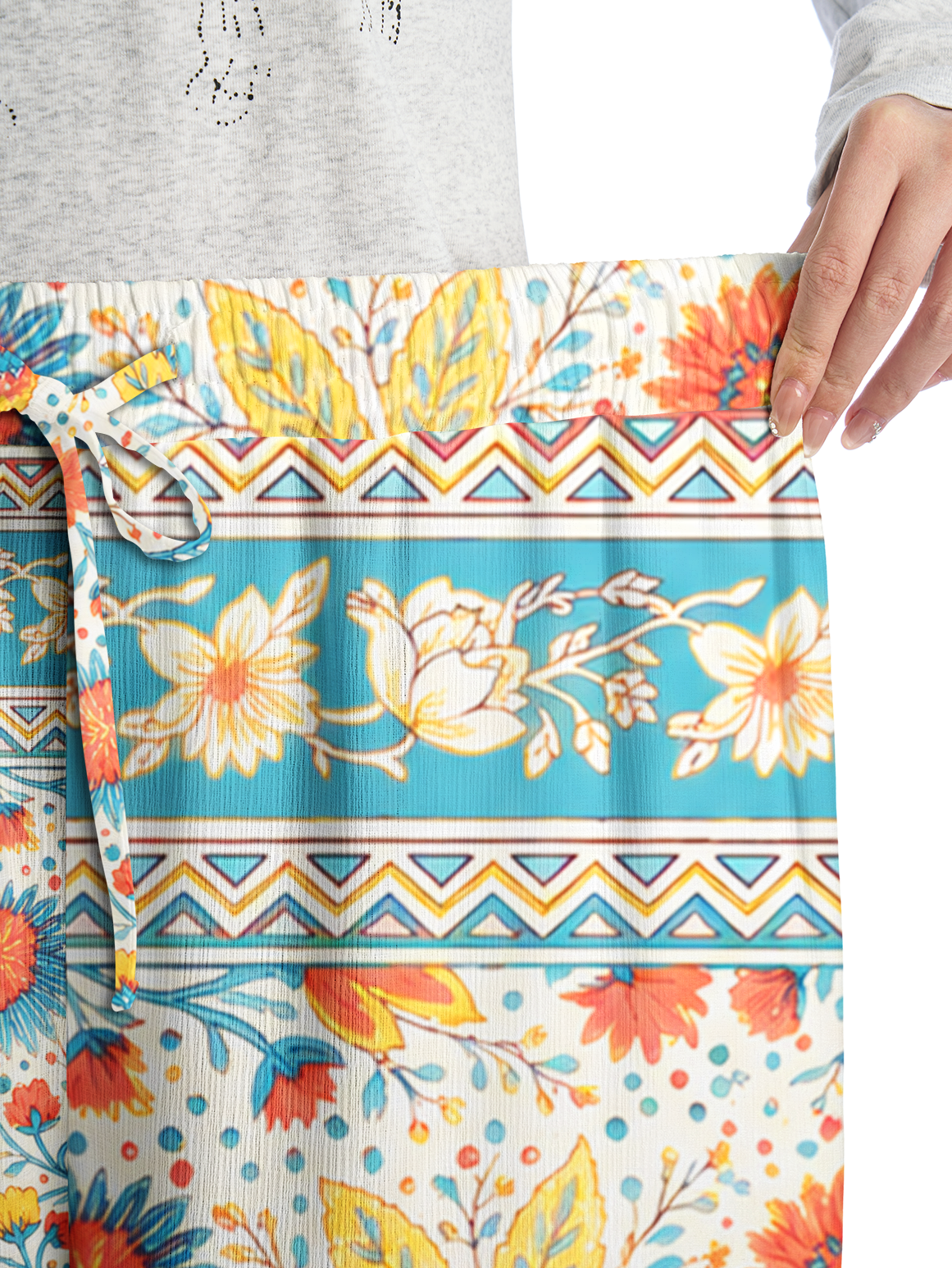 Moroccan Garden Pattern Pants For Women With Pockets