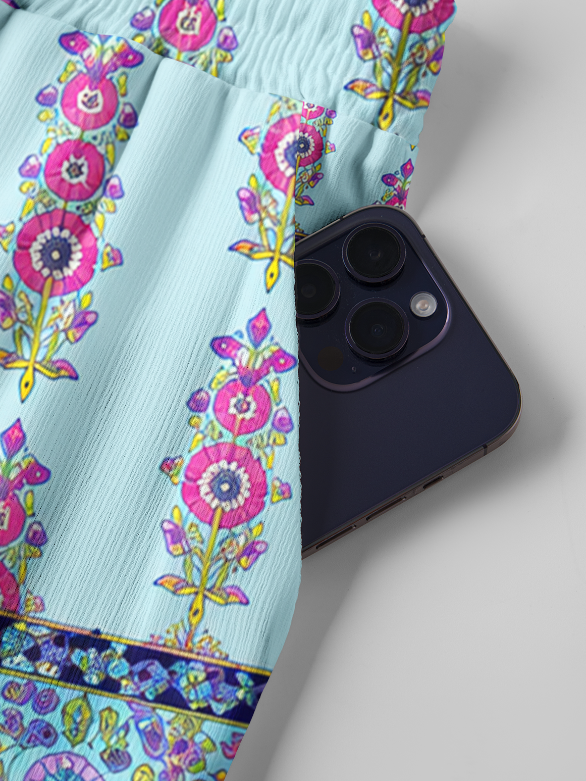Turquoise Palace Blooms Pants For Women With Pockets