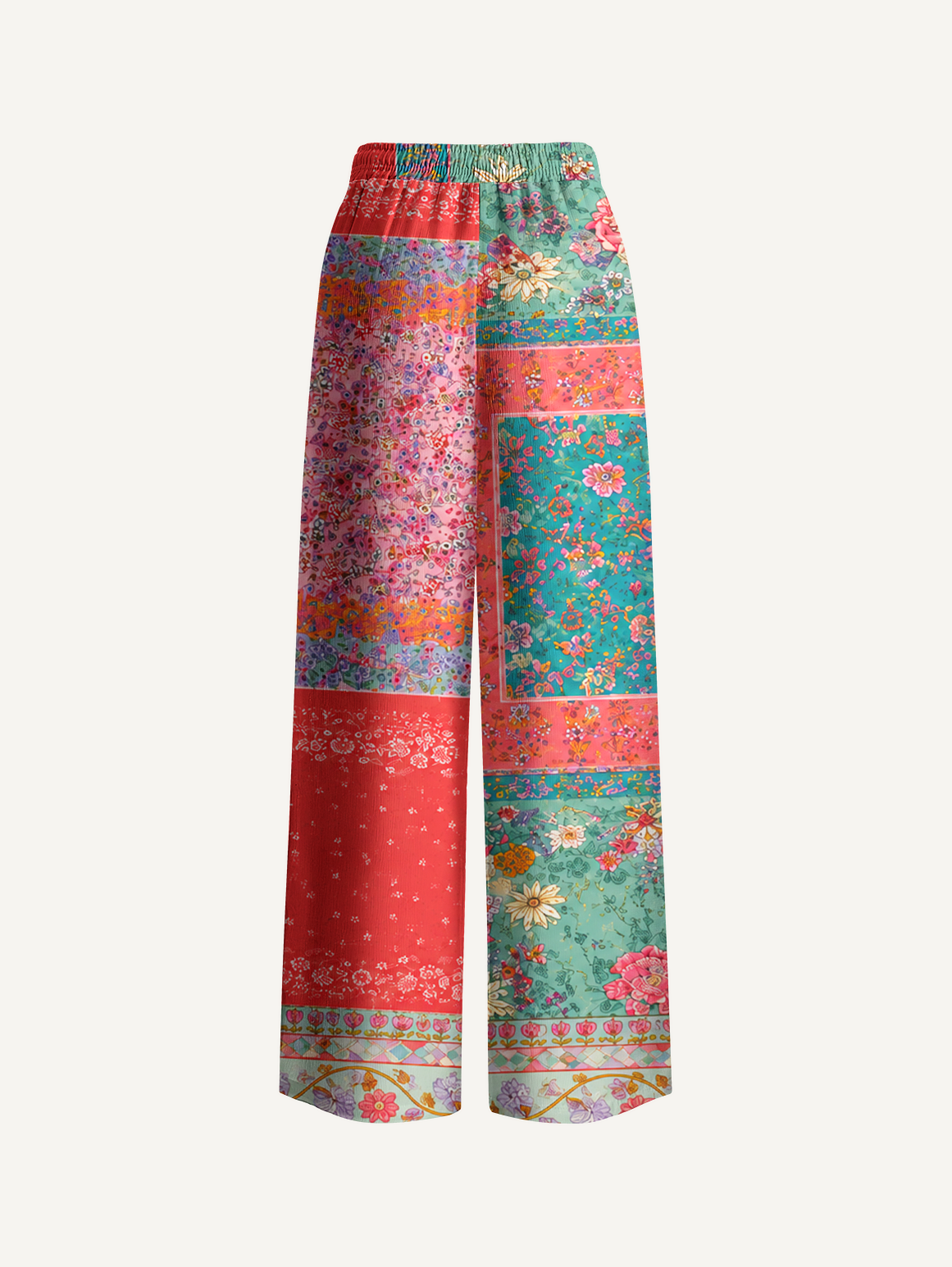 Coral Patchwork Garden Pants For Women With Pockets