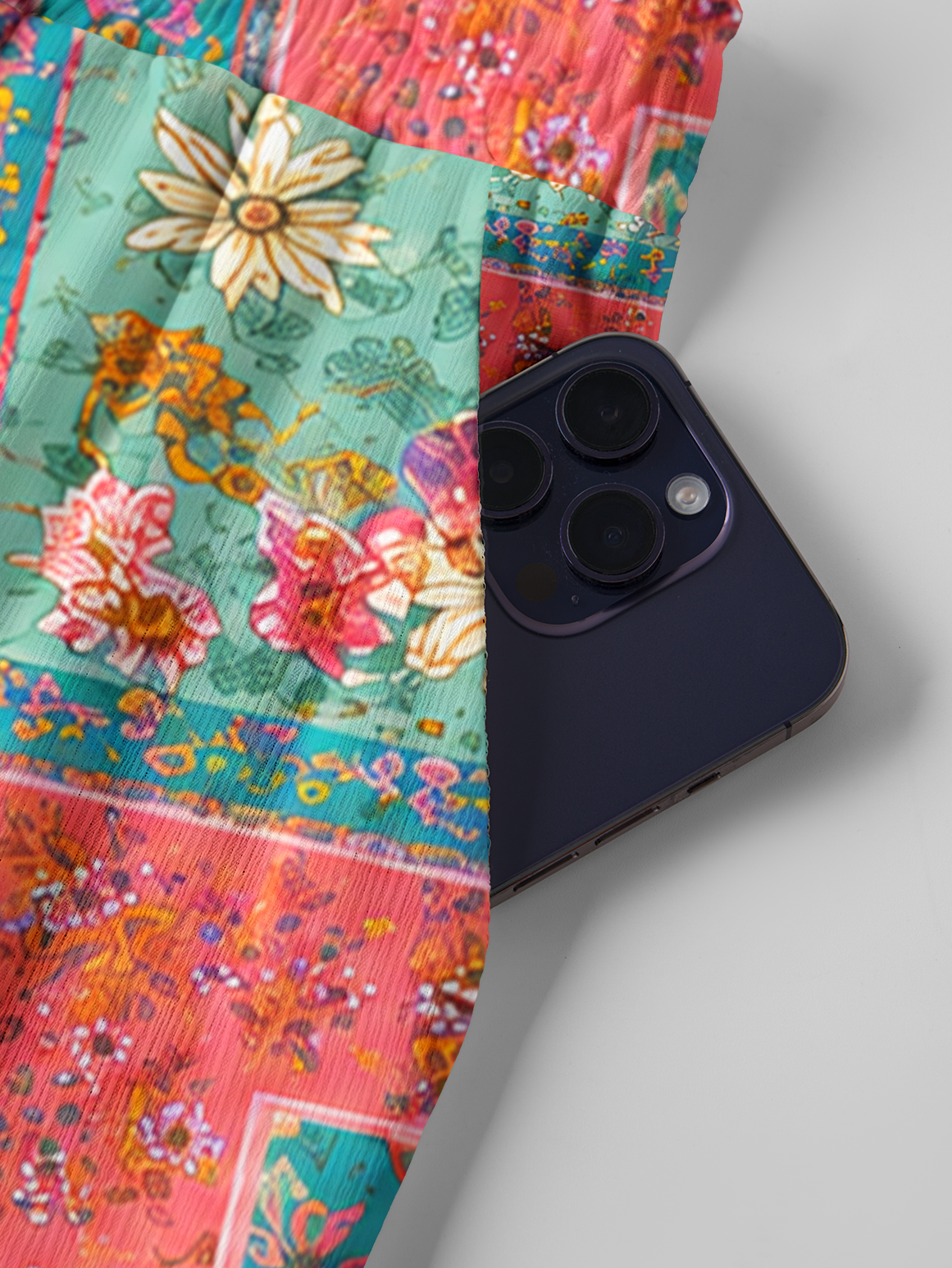 Coral Patchwork Garden Pants For Women With Pockets