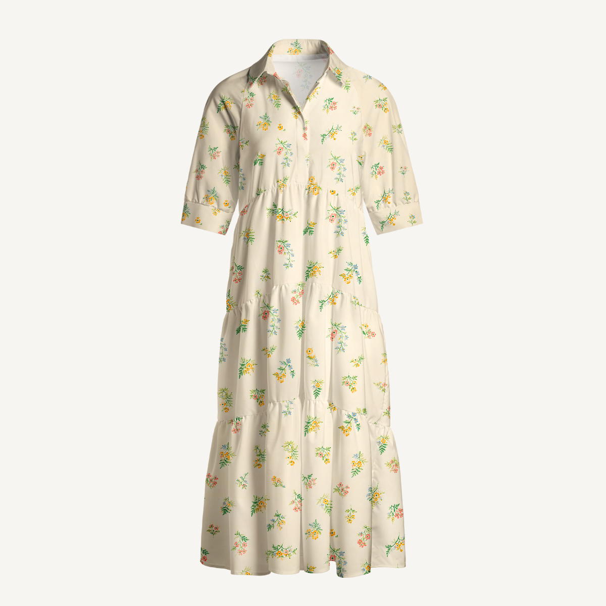 Whispering Wildflower Field Print Midi Dress For Women With Pockets