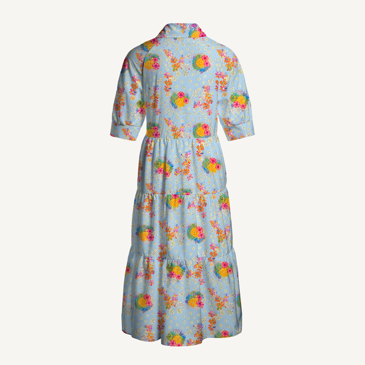 Sky Garden Blossoms Print Midi Dress For Women With Pockets